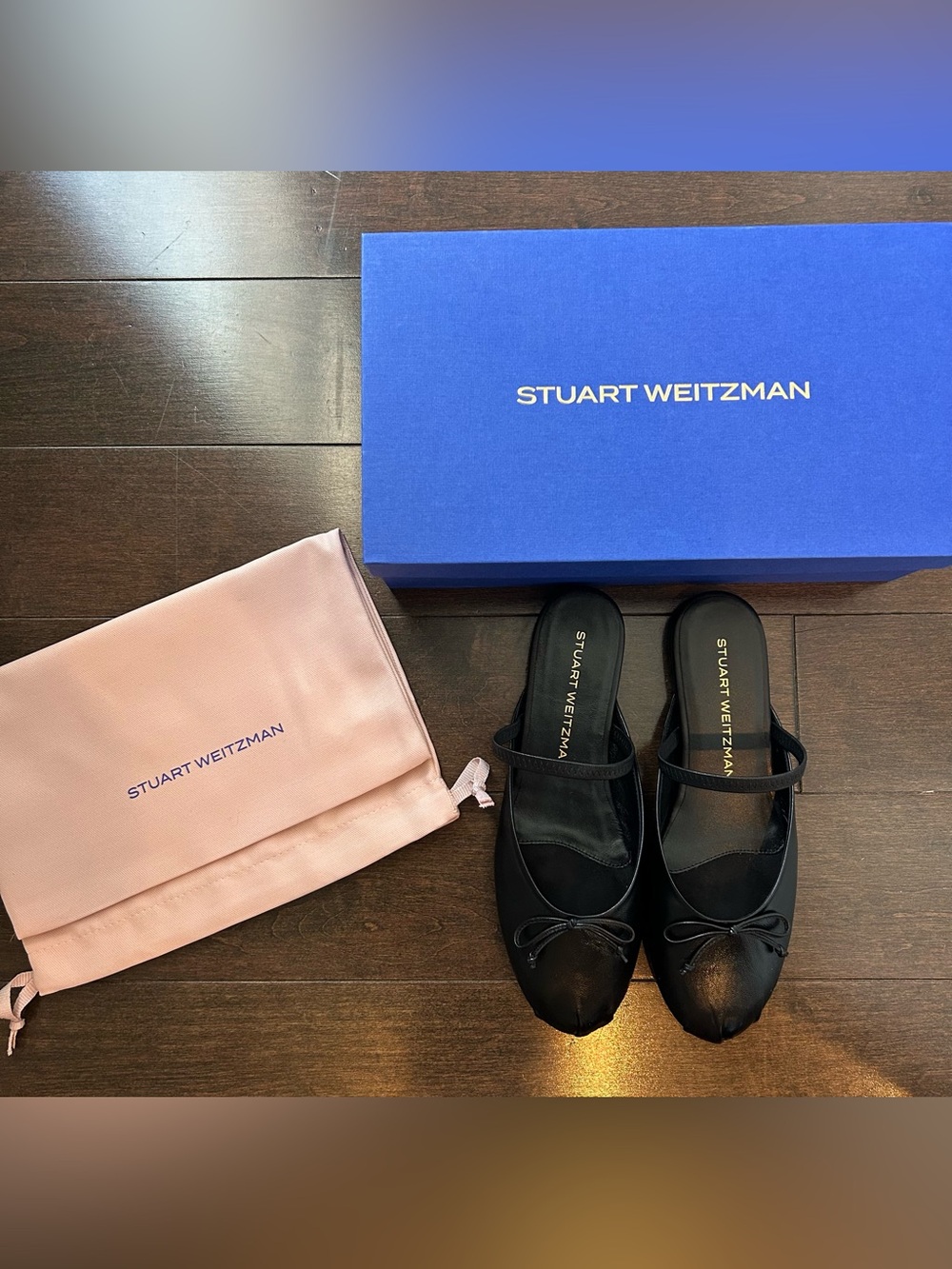 Stuart Weitzman Black Leather Prima Bow Ballet Mules - New with box - Picture 6 of 13